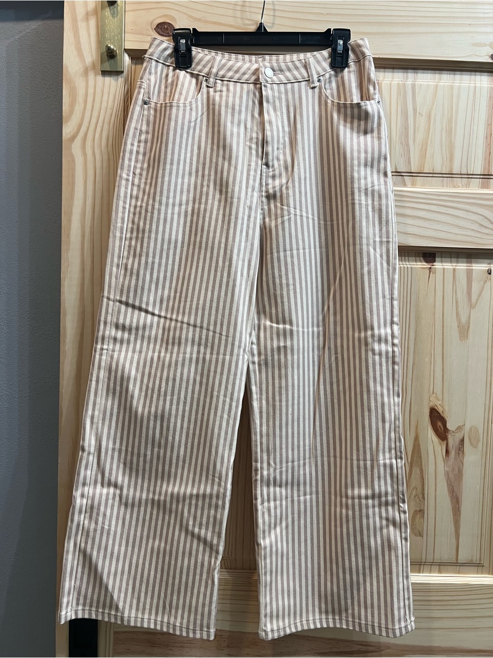entro Beige & White Striped Wide-Leg Chinos